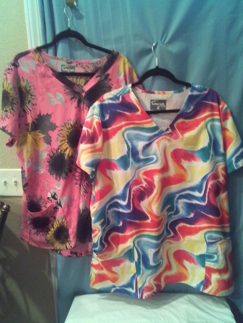 Colorful Swirl Butter-Soft & Sunflower Women's Scrub Tops